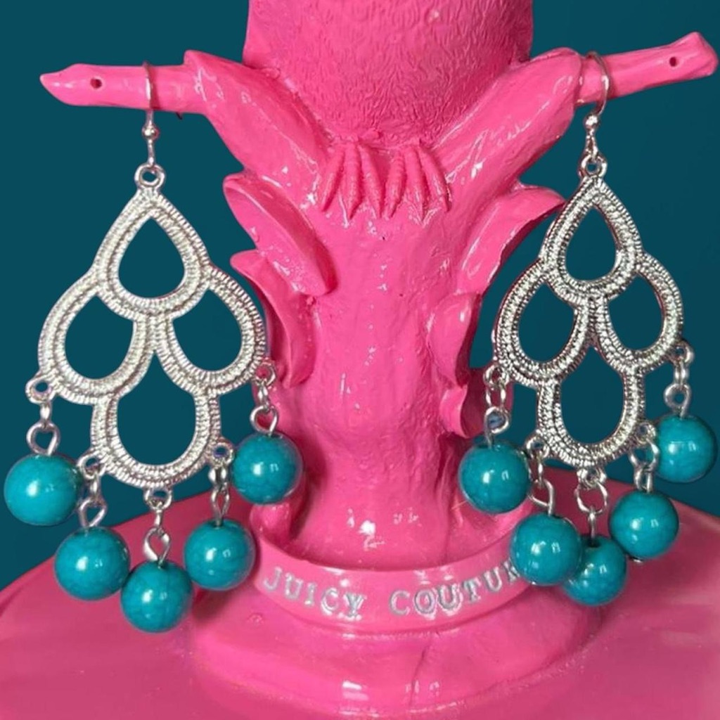 Y2k Avenue Silver And Blue Beaded Chandelier Earrings Fairycore Boho Party 16$